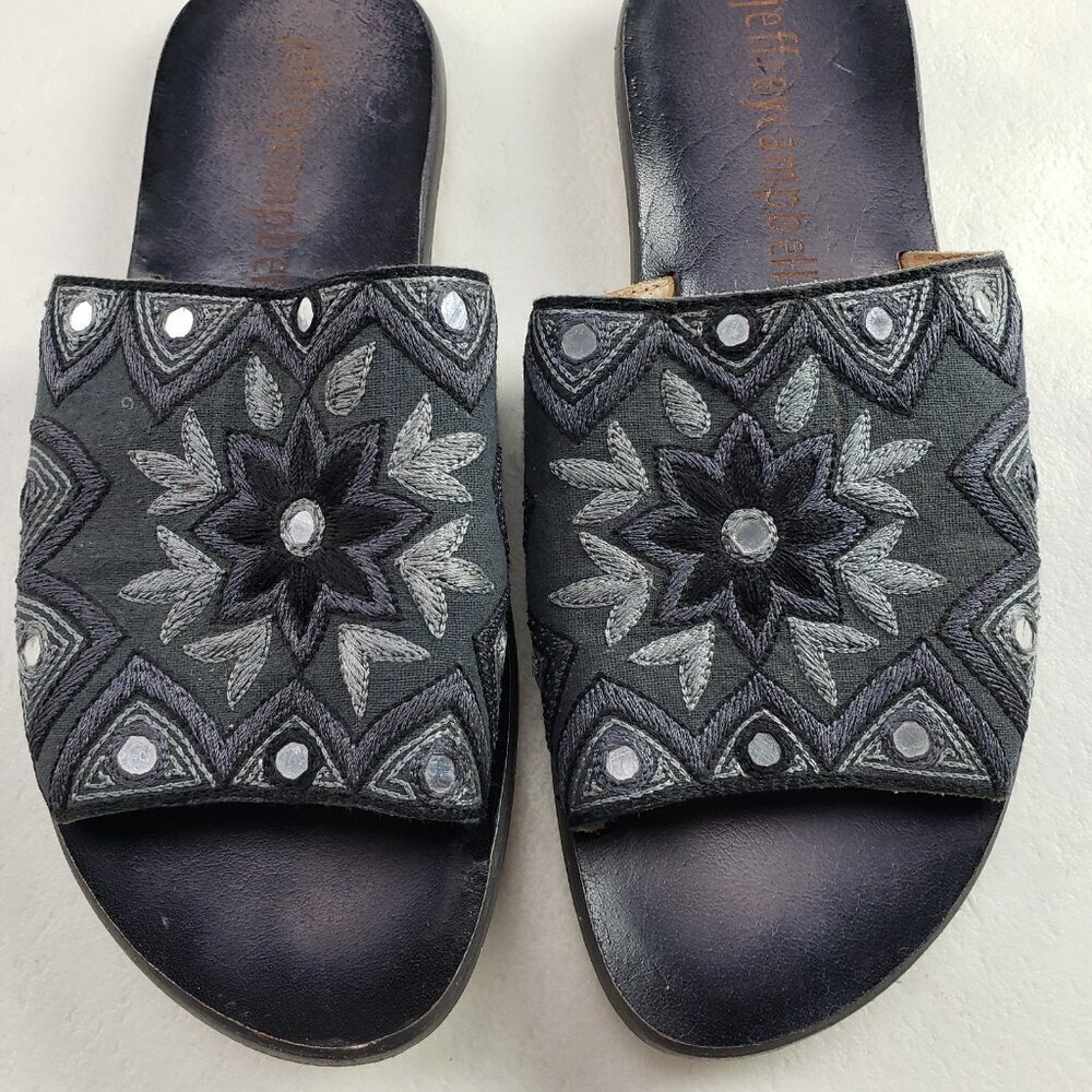 Jeffrey Campbell Embroidered Slide Sandal Womens 9 Black Leather Floral Slip On - Picture 8 of 12